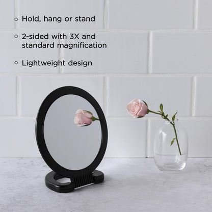 Diane Hand Mirror – Double-Sided 1X and 3X Magnification, Lightweight Portable Handheld Mirror with Handle, Ideal for Makeup, Shaving, & Everyday Beauty, Compact Size for Travel & Gym – 6" Diameter