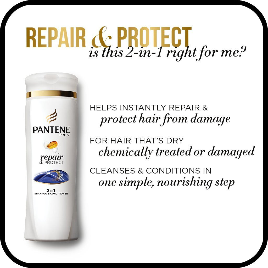Pantene Pro-V 2-in-1 Shampoo & Conditioner, Repair & Protect with Keratin, 12.6 oz Avelisse