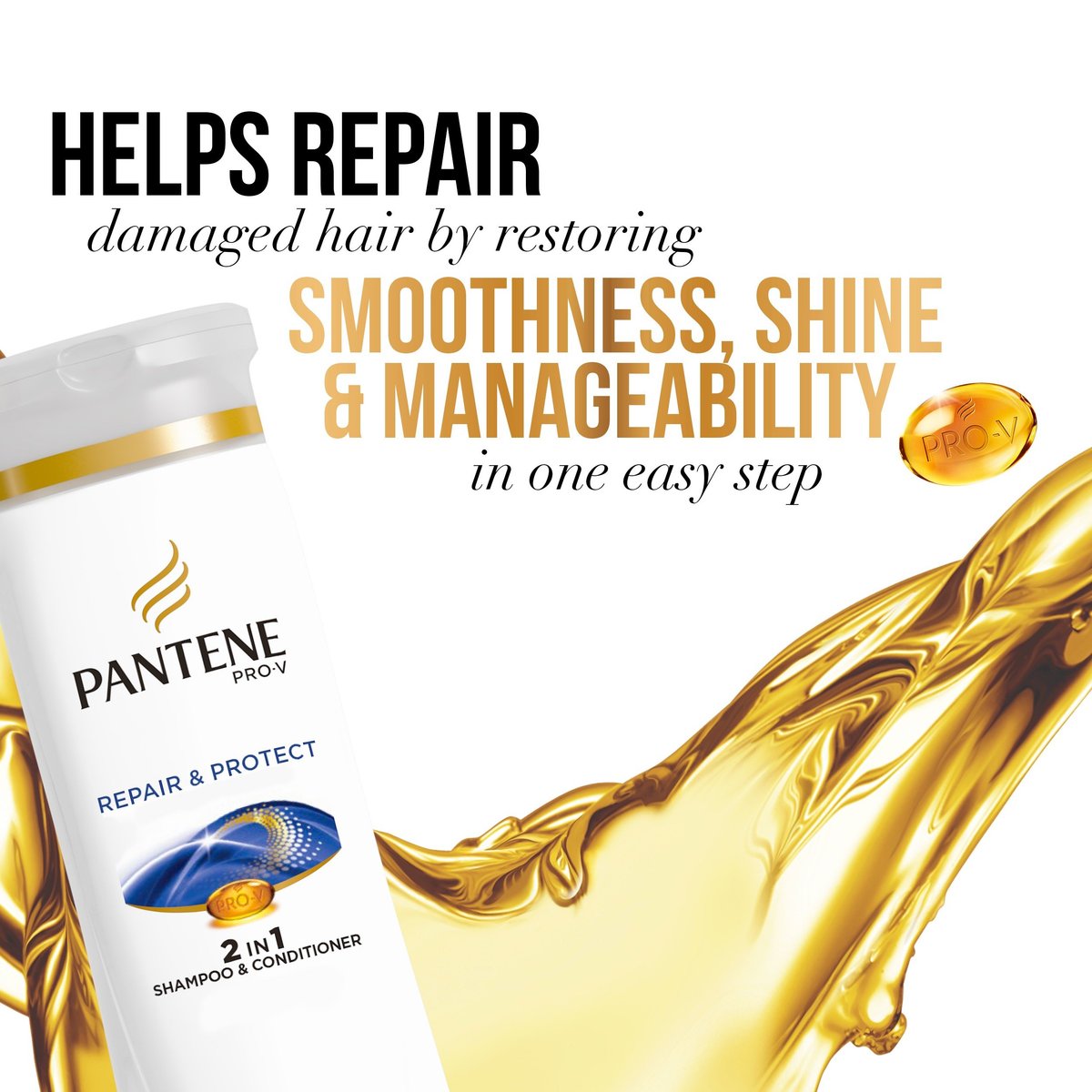 Pantene Pro-V 2-in-1 Shampoo & Conditioner, Repair & Protect with Keratin, 12.6 oz Avelisse