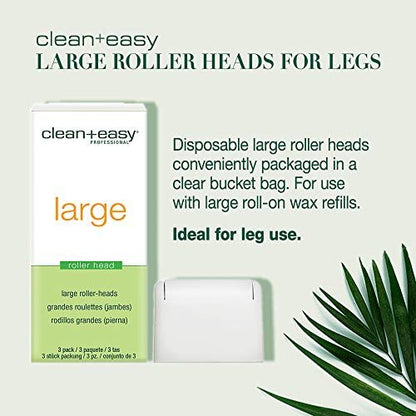 Clean + Easy Large Wax Roller Heads – Roll-On Wax Refill Applicators for Legs & Body Hair Removal, 3 Pack