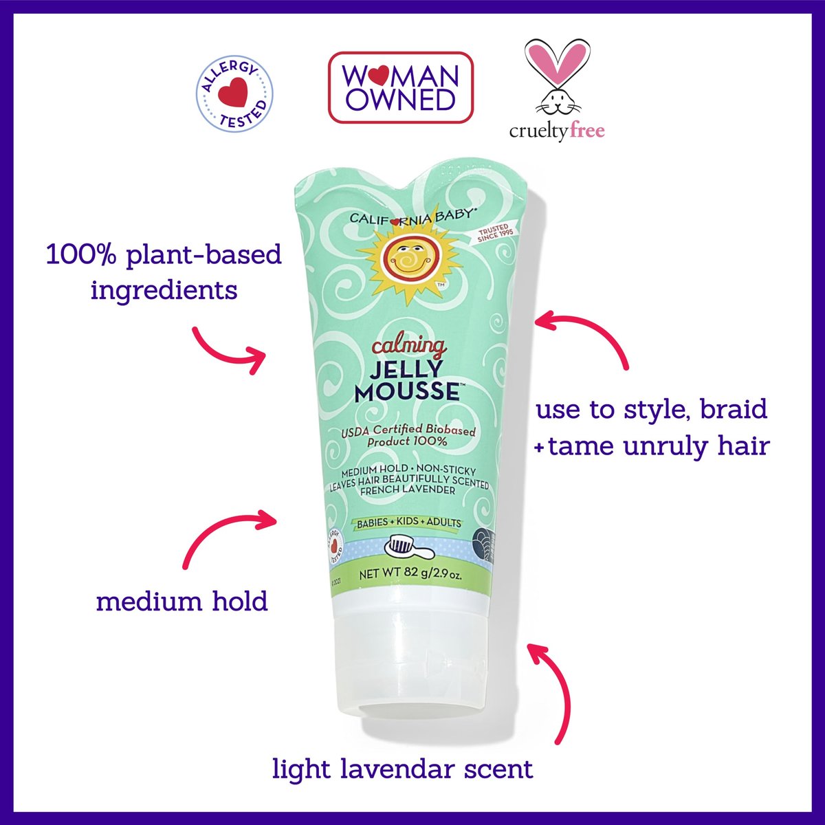 California Baby Calming Hair Gel for Kids - 100% Plant-Based, Medium-Hold, Lavender Scent, Hypoallergenic - 2.9 oz Avelisse