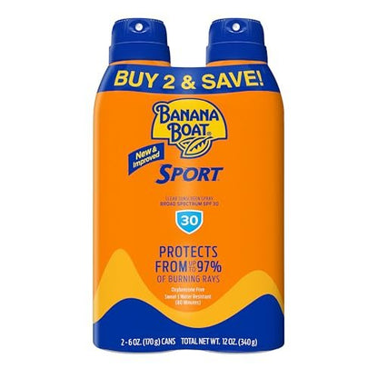 Banana Boat Sport Ultra SPF 30 Sunscreen Spray Twin Pack - Water Resistant, Oxybenzone Free, 6 oz Each