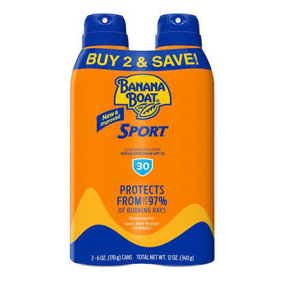Banana Boat Sport Ultra SPF 30 Sunscreen Spray Twin Pack - Water Resistant, Oxybenzone Free, 6 oz Each