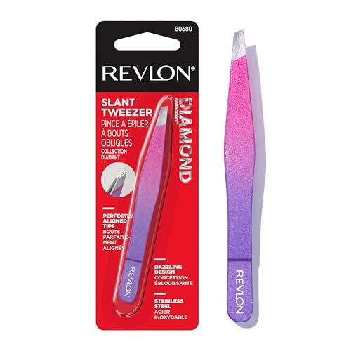 Revlon Diamond Collection Slanted Tip Tweezers, Ultra-Sharp Stainless Steel for Precision Eyebrow Shaping and Facial Hair Removal, Pink & Purple, 1 Count - görsel 2