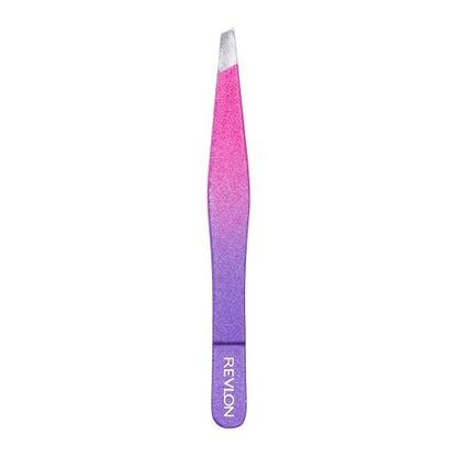 Revlon Diamond Collection Slanted Tip Tweezers, Ultra-Sharp Stainless Steel for Precision Eyebrow Shaping and Facial Hair Removal, Pink & Purple, 1 Count