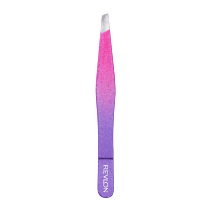 Revlon Diamond Collection Slanted Tip Tweezers, Ultra-Sharp Stainless Steel for Precision Eyebrow Shaping and Facial Hair Removal, Pink & Purple, 1 Count