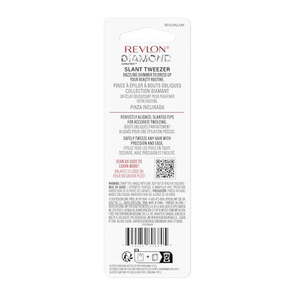 Revlon Diamond Collection Slanted Tip Tweezers, Ultra-Sharp Stainless Steel for Precision Eyebrow Shaping and Facial Hair Removal, Pink & Purple, 1 Count