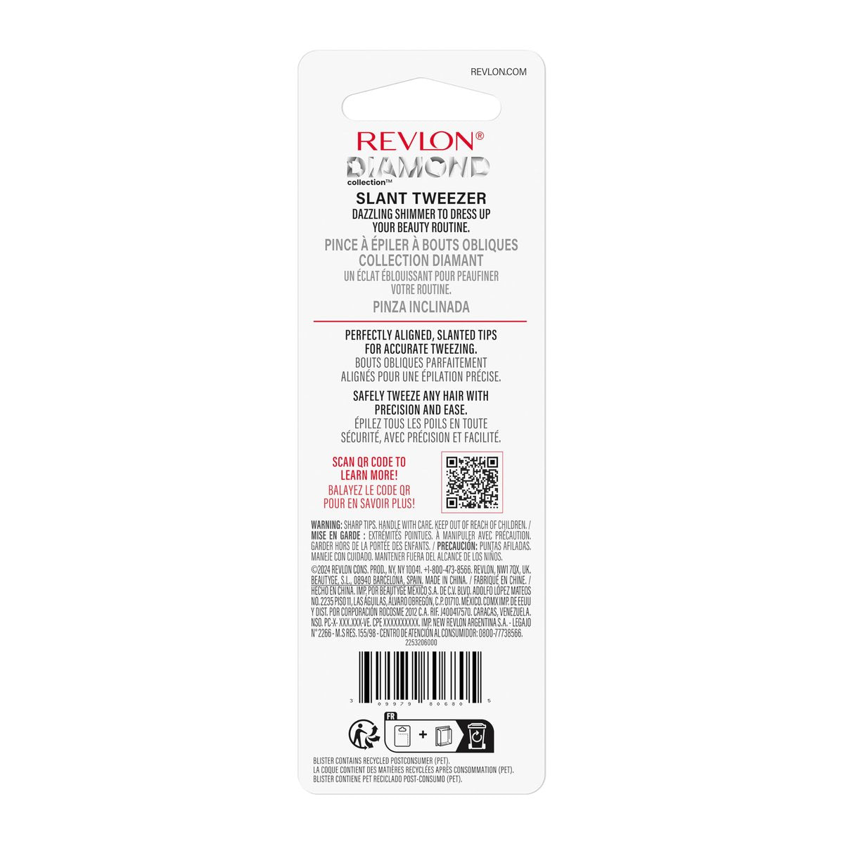 Revlon Diamond Collection Slanted Tip Tweezers, Ultra-Sharp Stainless Steel for Precision Eyebrow Shaping and Facial Hair Removal, Pink & Purple, 1 Count - görsel 7