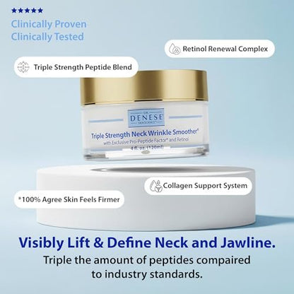Dr. Denese Triple Strength Neck Wrinkle Smoother 4 oz – Firming Cream with Peptides, Retinol & Hyaluronic Acid Avelisse