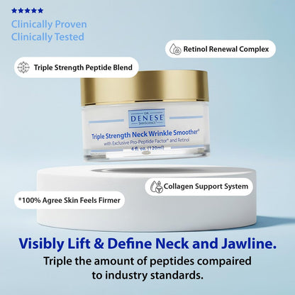 Dr. Denese Triple Strength Neck Wrinkle Smoother 4 oz – Firming Cream with Peptides, Retinol & Hyaluronic Acid Avelisse