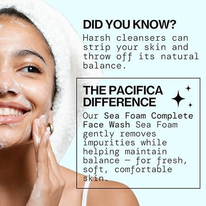 Pacifica Beauty Sea Foam Face Wash – Gentle Foaming Cleanser with Coconut Water & Sea Algae for Combination & Oily Skin, Vegan & Cruelty-Free, 5 Fl Oz