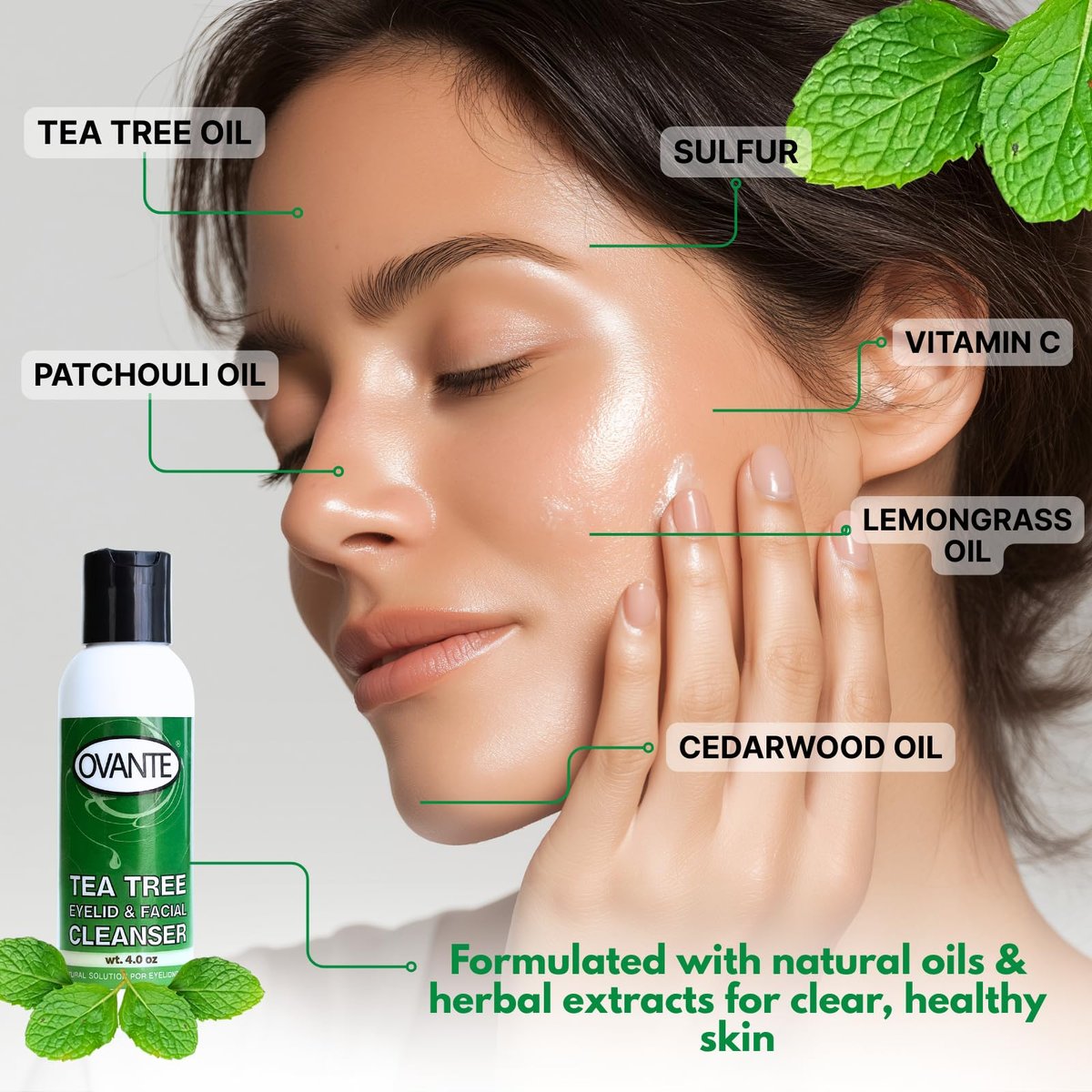 OVANTE Tea Tree Oil Eyelid & Facial Cleanser Wash for Demodex Prone Skin, 4 oz Avelisse