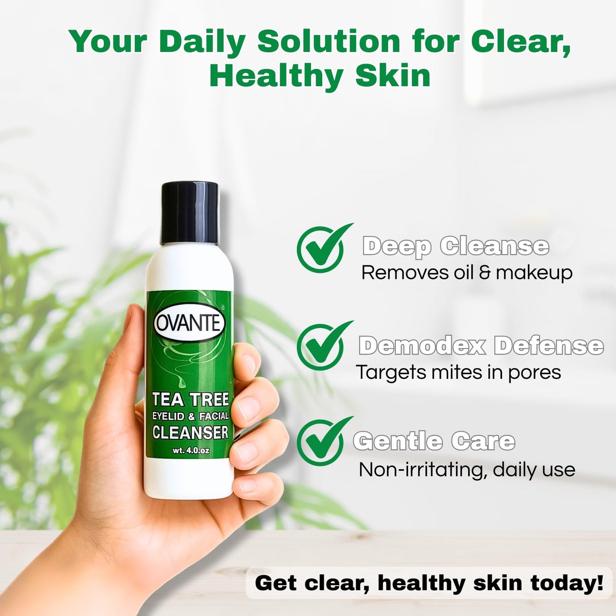 OVANTE Tea Tree Oil Eyelid & Facial Cleanser Wash for Demodex Prone Skin, 4 oz Avelisse