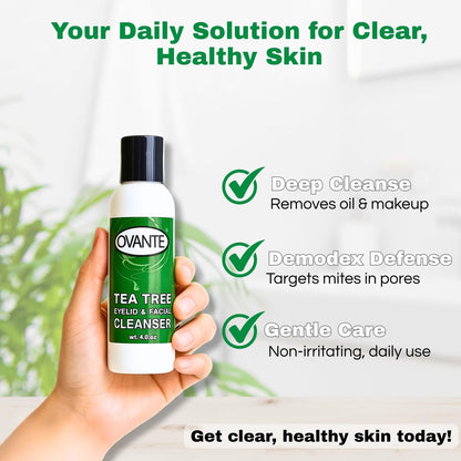 OVANTE Tea Tree Oil Eyelid & Facial Cleanser Wash for Demodex Prone Skin, 4 oz Avelisse
