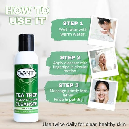 OVANTE Tea Tree Oil Eyelid & Facial Cleanser Wash for Demodex Prone Skin, 4 oz Avelisse