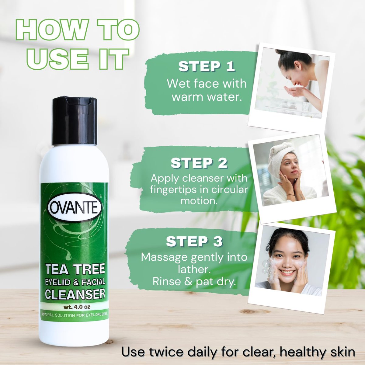 OVANTE Tea Tree Oil Eyelid & Facial Cleanser Wash for Demodex Prone Skin, 4 oz Avelisse