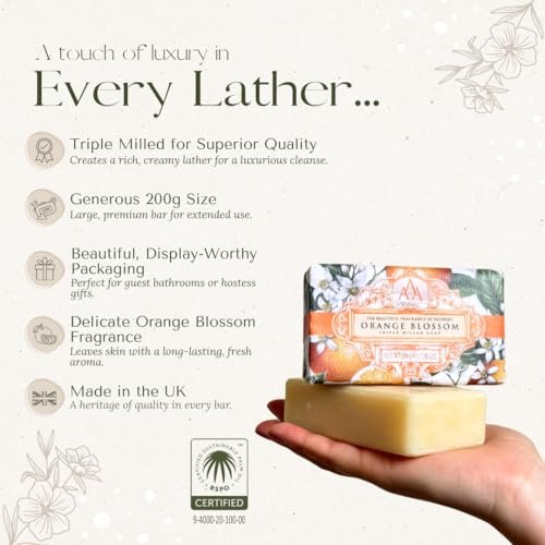 AAA by Somerset Triple Milled Soap Bar – Orange Blossom, 200 g / 7.05 oz – Handcrafted Artisan Soap - görsel 4