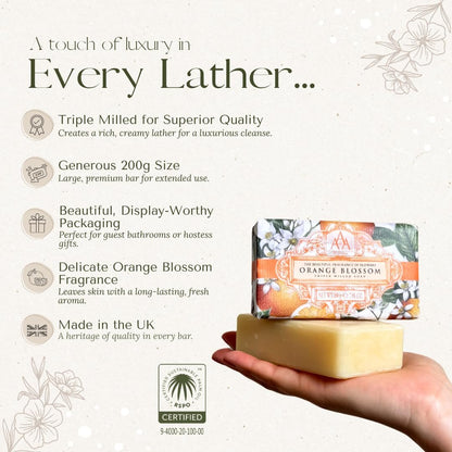 AAA by Somerset Triple Milled Soap Bar – Orange Blossom, 200 g / 7.05 oz – Handcrafted Artisan Soap
