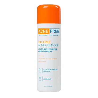 AcneFree Oil-Free Cleanser with Benzoyl Peroxide 2.5% and Glycolic Acid – Unscented, 8 Fl Oz