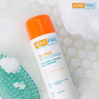 AcneFree Oil-Free Cleanser with Benzoyl Peroxide 2.5% and Glycolic Acid – Unscented, 8 Fl Oz