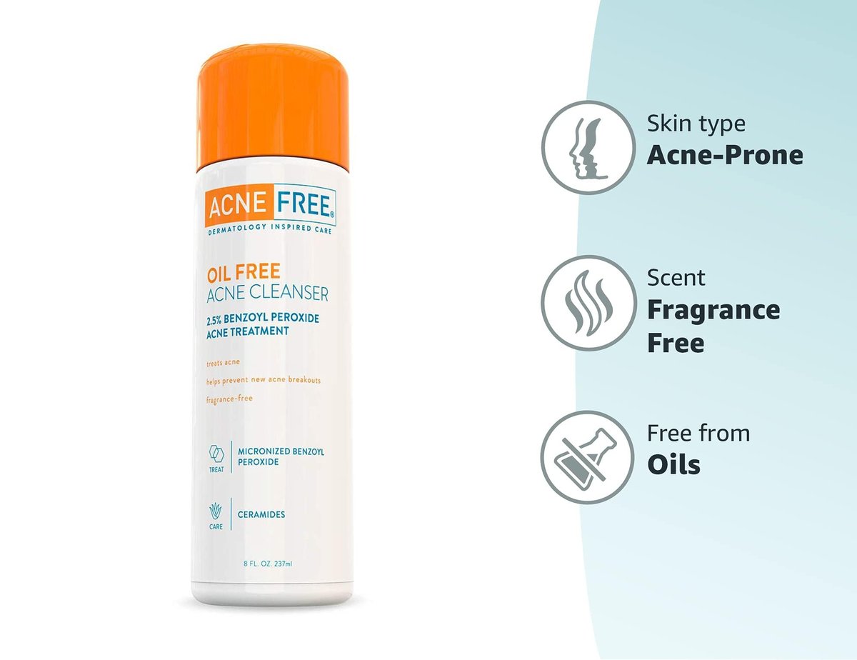 AcneFree Oil-Free Cleanser with Benzoyl Peroxide 2.5% and Glycolic Acid – Unscented, 8 Fl Oz - görsel 14