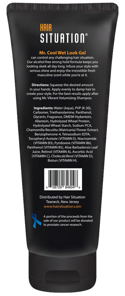 Hair Situation Mr. Cool Wet Look Strong Hold Hair Gel - 8 Fl Oz, High Shine, Anti-Humidity, Anti-Frizz, Alcohol-Free, No Flake, Vitamin-Enriched