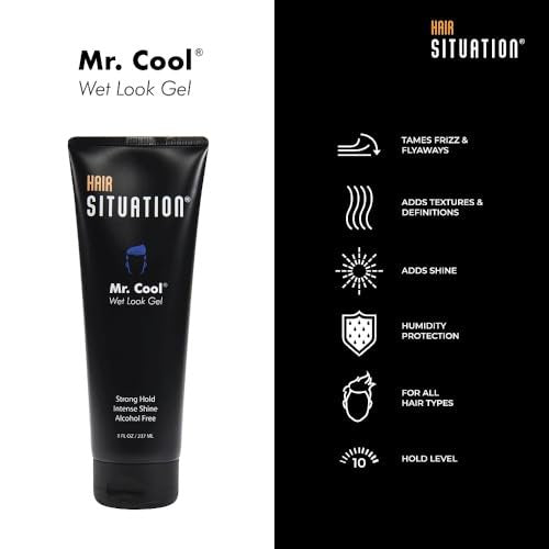 Hair Situation Mr. Cool Wet Look Strong Hold Hair Gel - 8 Fl Oz, High Shine, Anti-Humidity, Anti-Frizz, Alcohol-Free, No Flake, Vitamin-Enriched - görsel 10