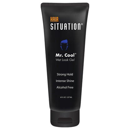 Hair Situation Mr. Cool Wet Look Strong Hold Hair Gel - 8 Fl Oz, High Shine, Anti-Humidity, Anti-Frizz, Alcohol-Free, No Flake, Vitamin-Enriched