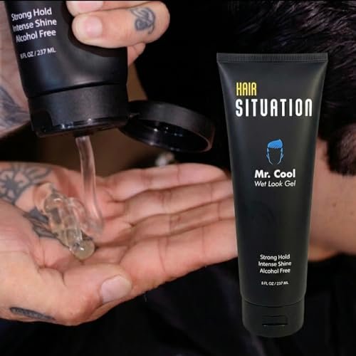 Hair Situation Mr. Cool Wet Look Strong Hold Hair Gel - 8 Fl Oz, High Shine, Anti-Humidity, Anti-Frizz, Alcohol-Free, No Flake, Vitamin-Enriched - görsel 6