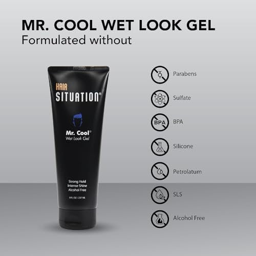 Hair Situation Mr. Cool Wet Look Strong Hold Hair Gel - 8 Fl Oz, High Shine, Anti-Humidity, Anti-Frizz, Alcohol-Free, No Flake, Vitamin-Enriched - görsel 8