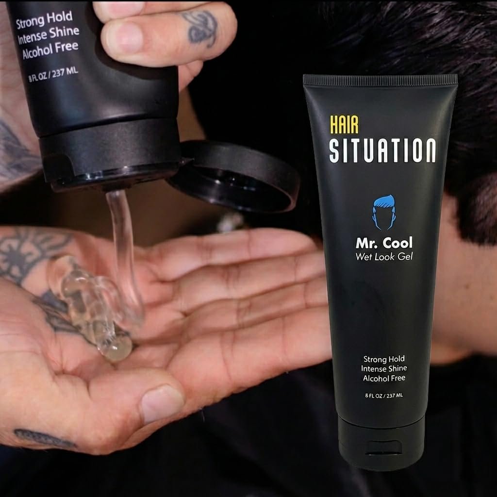 Hair Situation Mr. Cool Wet Look Strong Hold Hair Gel - 8 Fl Oz, High Shine, Anti-Humidity, Anti-Frizz, Alcohol-Free, No Flake, Vitamin-Enriched - görsel 5