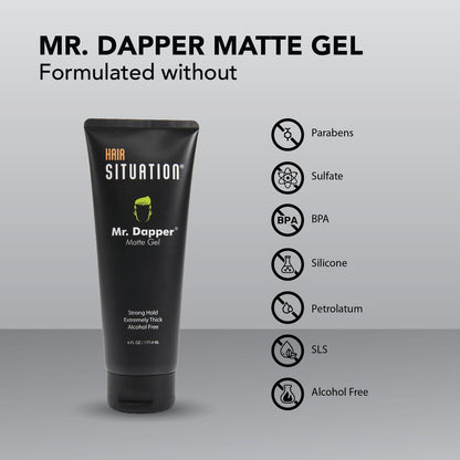 Hair Situation Mr. Dapper Matte Look Strong Hold Styling Hair Gel for Men - Anti-Humidity, Anti-Frizz, Alcohol-Free, No Flake, 6 Fl Oz Avelisse