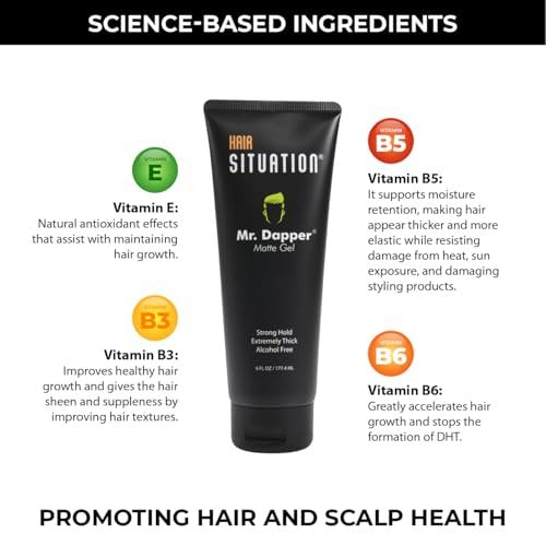 Hair Situation Mr. Dapper Matte Look Strong Hold Styling Hair Gel for Men - Anti-Humidity, Anti-Frizz, Alcohol-Free, No Flake, 6 Fl Oz Avelisse