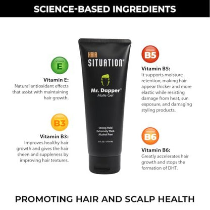 Hair Situation Mr. Dapper Matte Look Strong Hold Styling Hair Gel for Men - Anti-Humidity, Anti-Frizz, Alcohol-Free, No Flake, 6 Fl Oz Avelisse