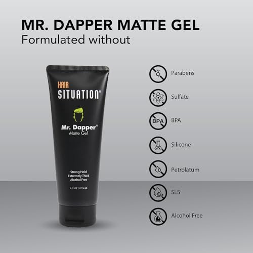 Hair Situation Mr. Dapper Matte Look Strong Hold Styling Hair Gel for Men - Anti-Humidity, Anti-Frizz, Alcohol-Free, No Flake, 6 Fl Oz Avelisse