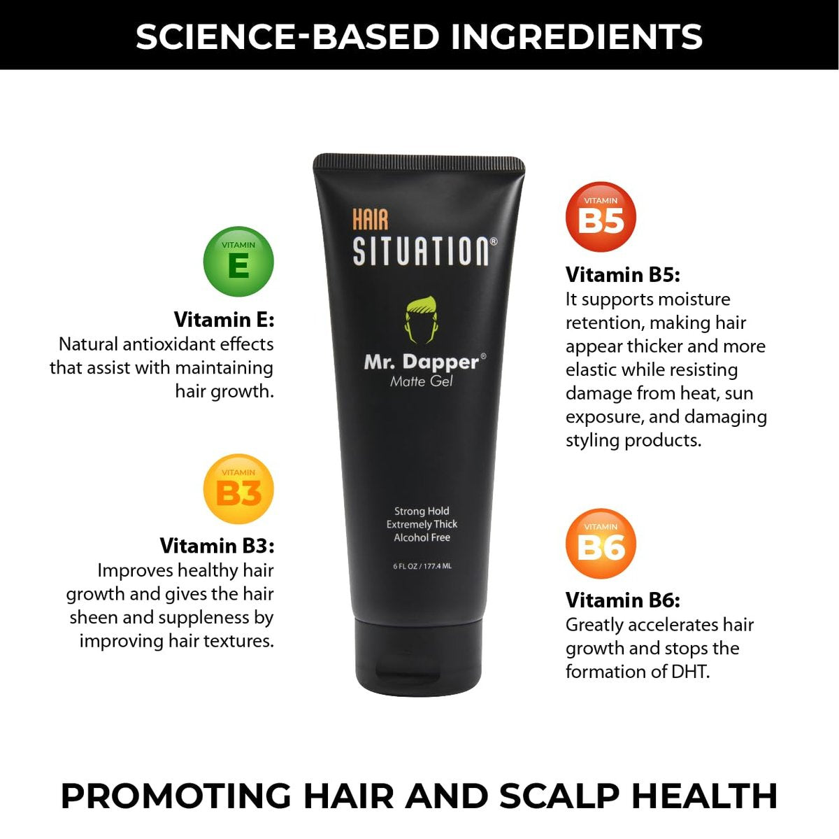 Hair Situation Mr. Dapper Matte Look Strong Hold Styling Hair Gel for Men - Anti-Humidity, Anti-Frizz, Alcohol-Free, No Flake, 6 Fl Oz Avelisse