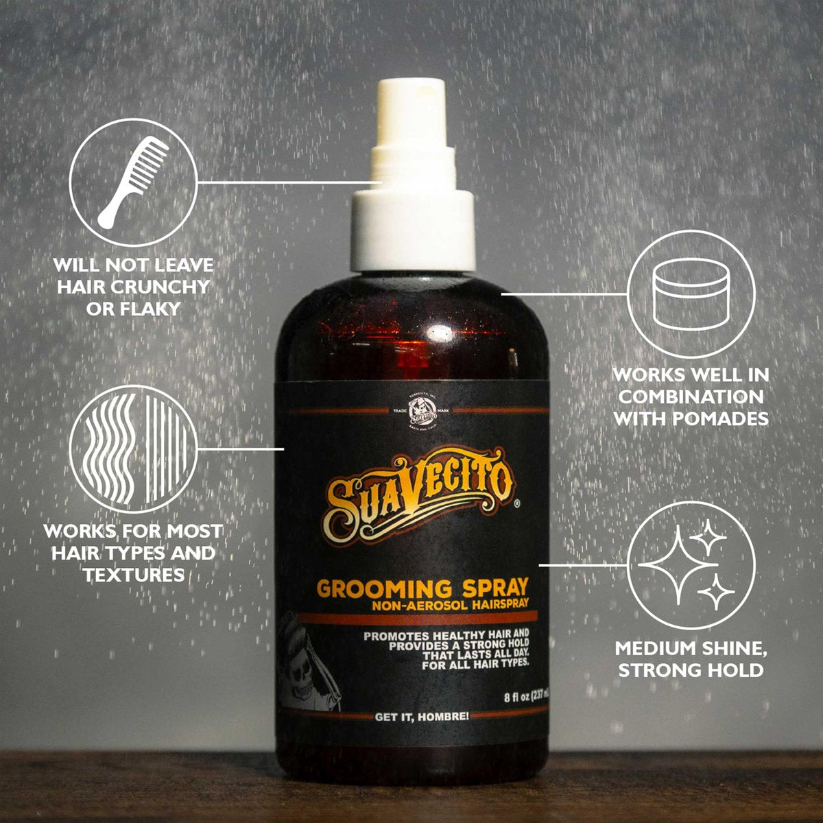 Suavecito Non-Aerosol Hairspray for Men – 8 oz – Classic Barber Scent, Strong Hold, Medium Shine – Works on All Hair Types Avelisse