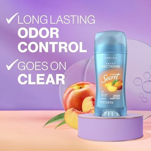 Secret Fresh Antiperspirant Deodorant for Women, 72hr Breathable Sweat & Odor Protection, Instant Freshness & Gentle, PH Balancing Minerals, Invisible Solid, Sweet Nectarine Scent, 2.6 oz - görsel 4