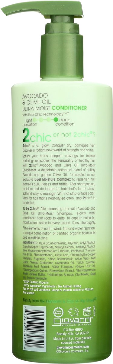 GIOVANNI 2chic Ultra-Moist Conditioner - Avocado & Olive Oil, Creamy Hydration Formula, Enriched with Aloe Vera, Shea Butter, Botanical Extracts, No Parabens, Color Safe - 24 oz - görsel 3