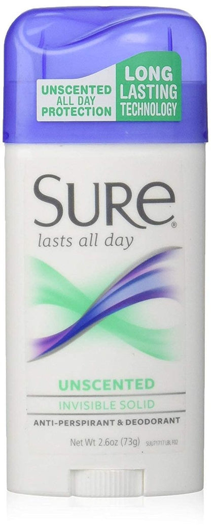 Sure Invisible Solid Unscented Anti-Perspirant & Deodorant, 2.7 oz (Pack of 12)