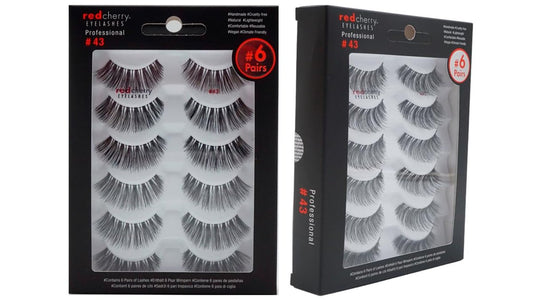 Red Cherry Eyelashes #43 False Eyelashes - 12 Pairs, Full Black, Handcrafted, Natural-Glamour Style, Cruelty-Free, Vegan