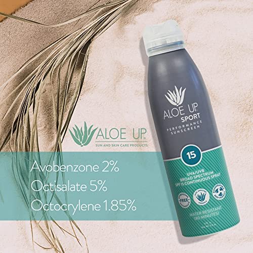 Aloe Up Sport Spray Sunscreen SPF 15 – Broad Spectrum Sunblock with Hydrating Aloe Vera Gel – Fast Absorbing, No White Cast, Reef Friendly, Water Resistant up to 80 Minutes, Fragrance Free – 6 Oz - görsel 10