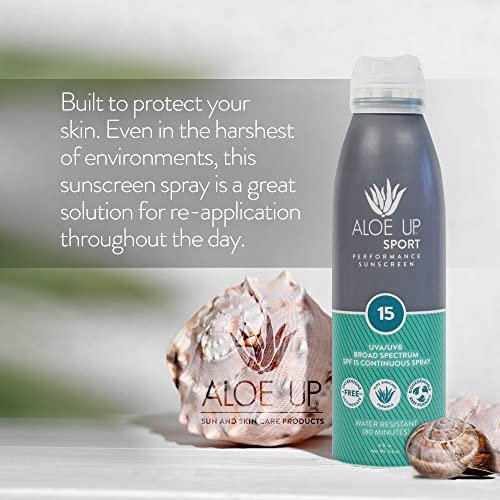 Aloe Up Sport Spray Sunscreen SPF 15 – Broad Spectrum Sunblock with Hydrating Aloe Vera Gel – Fast Absorbing, No White Cast, Reef Friendly, Water Resistant up to 80 Minutes, Fragrance Free – 6 Oz - görsel 12