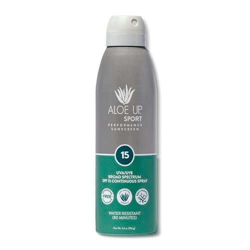 Aloe Up Sport Spray Sunscreen SPF 15 – Broad Spectrum Sunblock with Hydrating Aloe Vera Gel – Fast Absorbing, No White Cast, Reef Friendly, Water Resistant up to 80 Minutes, Fragrance Free – 6 Oz - görsel 2