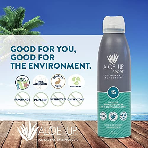 Aloe Up Sport Spray Sunscreen SPF 15 – Broad Spectrum Sunblock with Hydrating Aloe Vera Gel – Fast Absorbing, No White Cast, Reef Friendly, Water Resistant up to 80 Minutes, Fragrance Free – 6 Oz - görsel 16