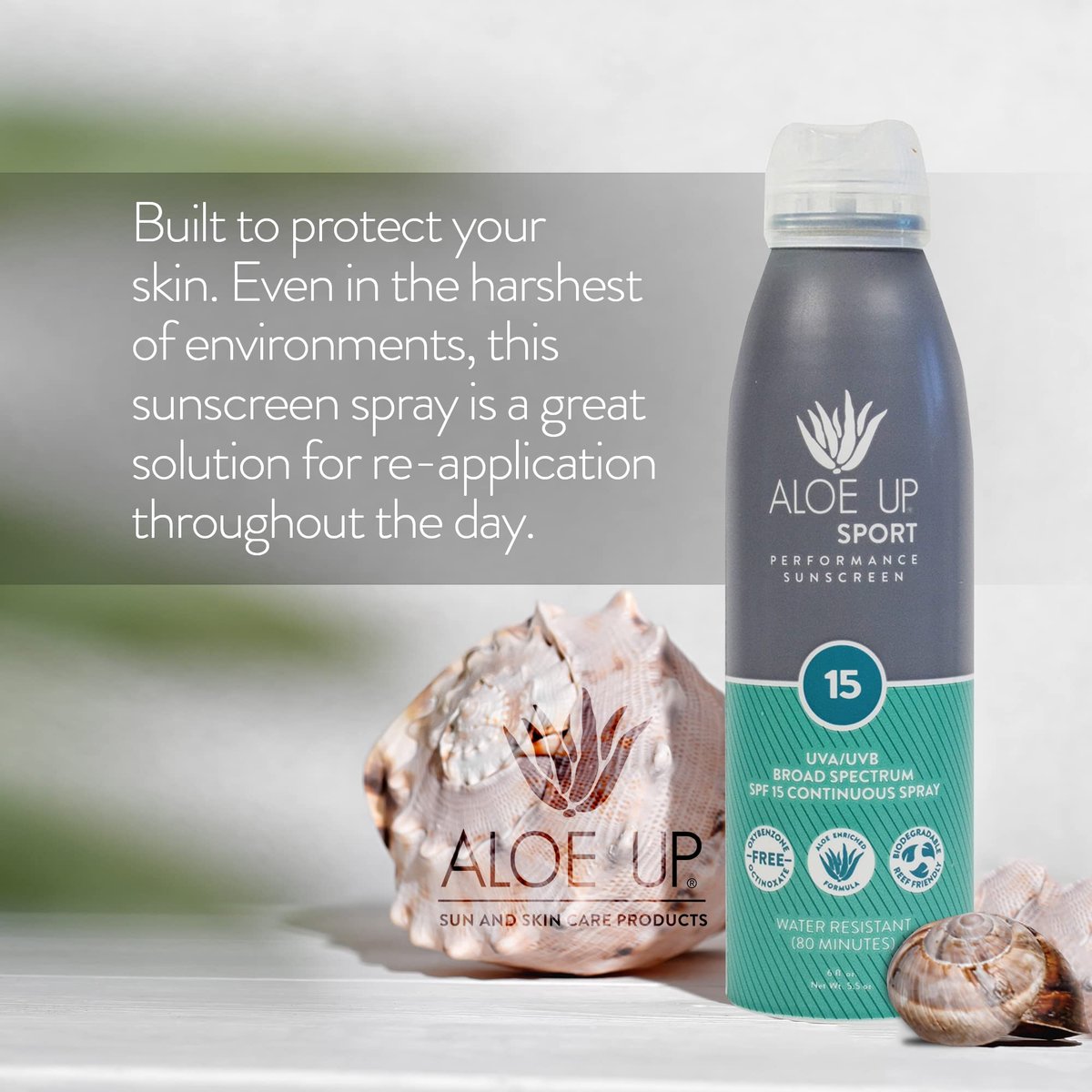 Aloe Up Sport Spray Sunscreen SPF 15 – Broad Spectrum Sunblock with Hydrating Aloe Vera Gel – Fast Absorbing, No White Cast, Reef Friendly, Water Resistant up to 80 Minutes, Fragrance Free – 6 Oz - görsel 11