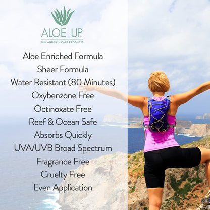 Aloe Up Sport Spray Sunscreen SPF 15 – Broad Spectrum Sunblock with Hydrating Aloe Vera Gel – Fast Absorbing, No White Cast, Reef Friendly, Water Resistant up to 80 Minutes, Fragrance Free – 6 Oz