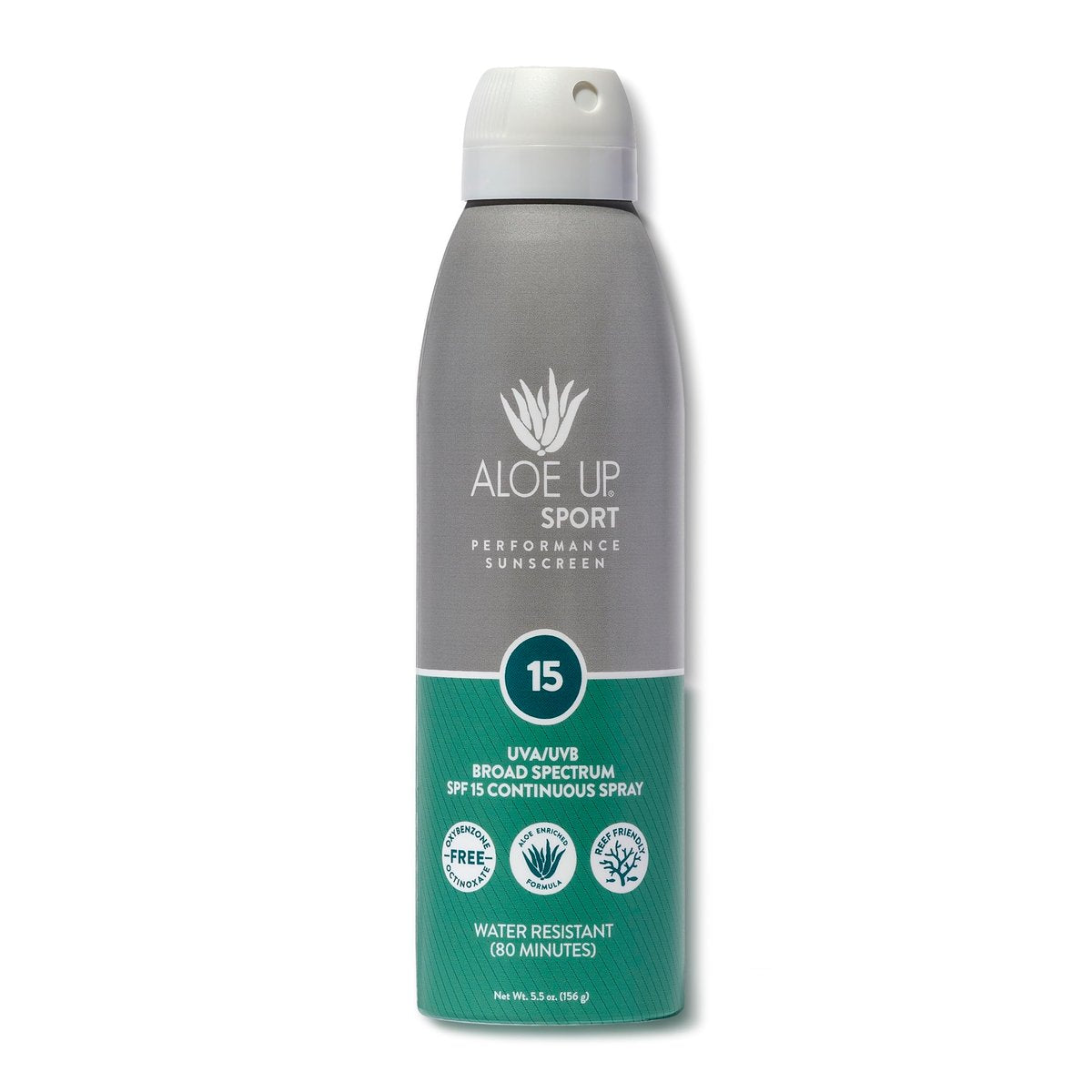 Aloe Up Sport Spray Sunscreen SPF 15 – Broad Spectrum Sunblock with Hydrating Aloe Vera Gel – Fast Absorbing, No White Cast, Reef Friendly, Water Resistant up to 80 Minutes, Fragrance Free – 6 Oz - görsel 1