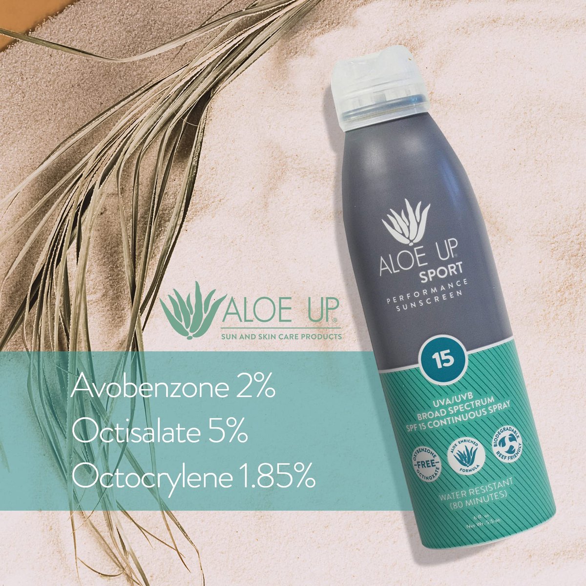 Aloe Up Sport Spray Sunscreen SPF 15 – Broad Spectrum Sunblock with Hydrating Aloe Vera Gel – Fast Absorbing, No White Cast, Reef Friendly, Water Resistant up to 80 Minutes, Fragrance Free – 6 Oz - görsel 9