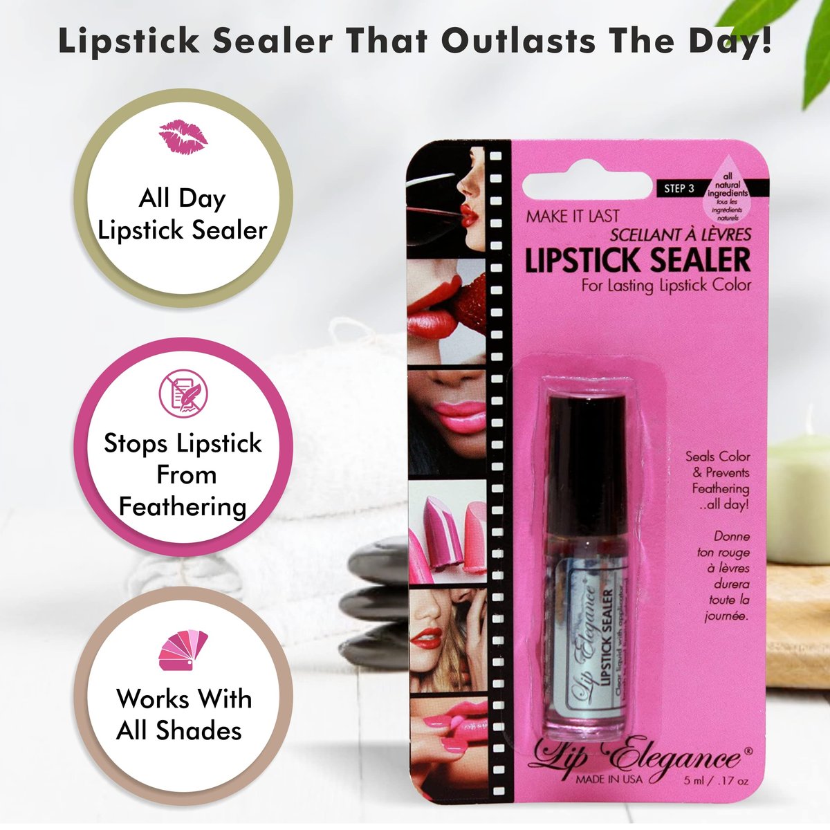 Lip Elegance Lipstick Sealer – Long Lasting Lipstick Sealer with Brush Applicator – Waterproof, Smudge Proof, Oilproof – All Day Liplock Effect 0.17 Fl Oz - görsel 7